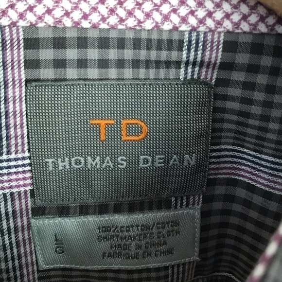 𝅺thomas Dean Grey/Purple Button Up Long Sleeve Sz L - Picture 5 of 5